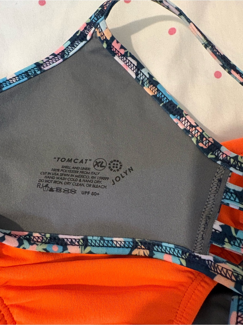 Jolyn Clothing Orange Bikini Top with Multicolor Trim